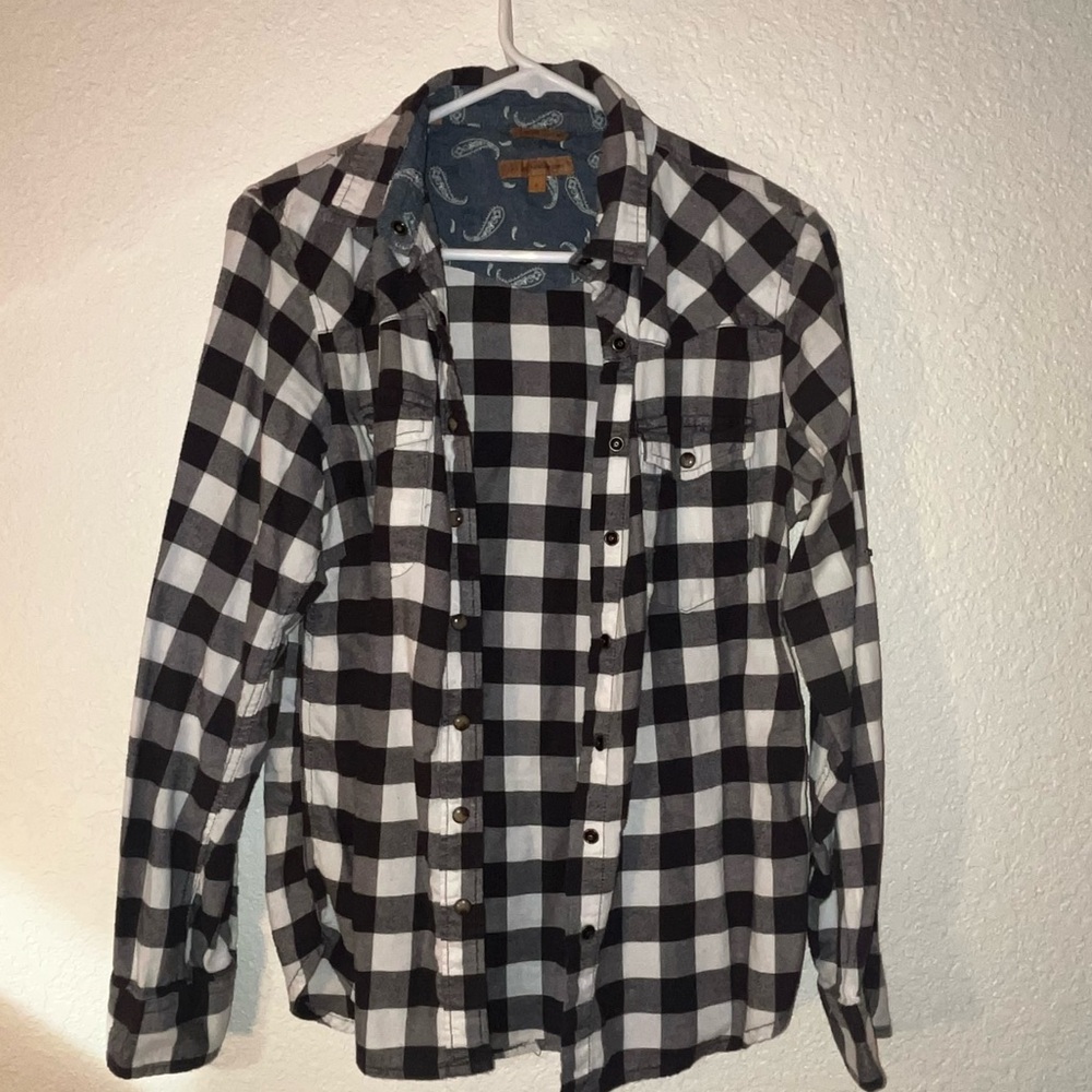 JACHS Girlfriend Black and White Plaid women’s flannel Shirt